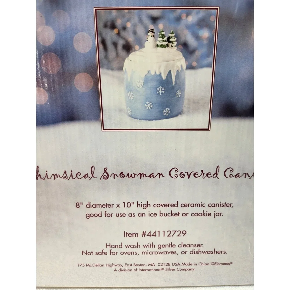 Elements Snowman Cookie Jar Canister Whimsical Nostalgic Vintage With Box